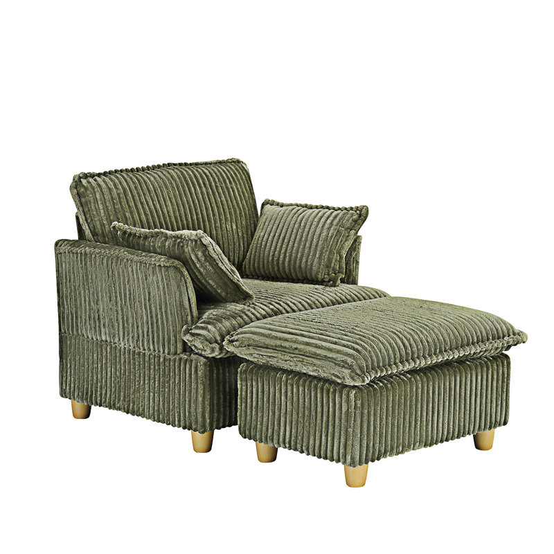 Canapé rembourré avec repose-pieds et coussins décoratifs, Vert