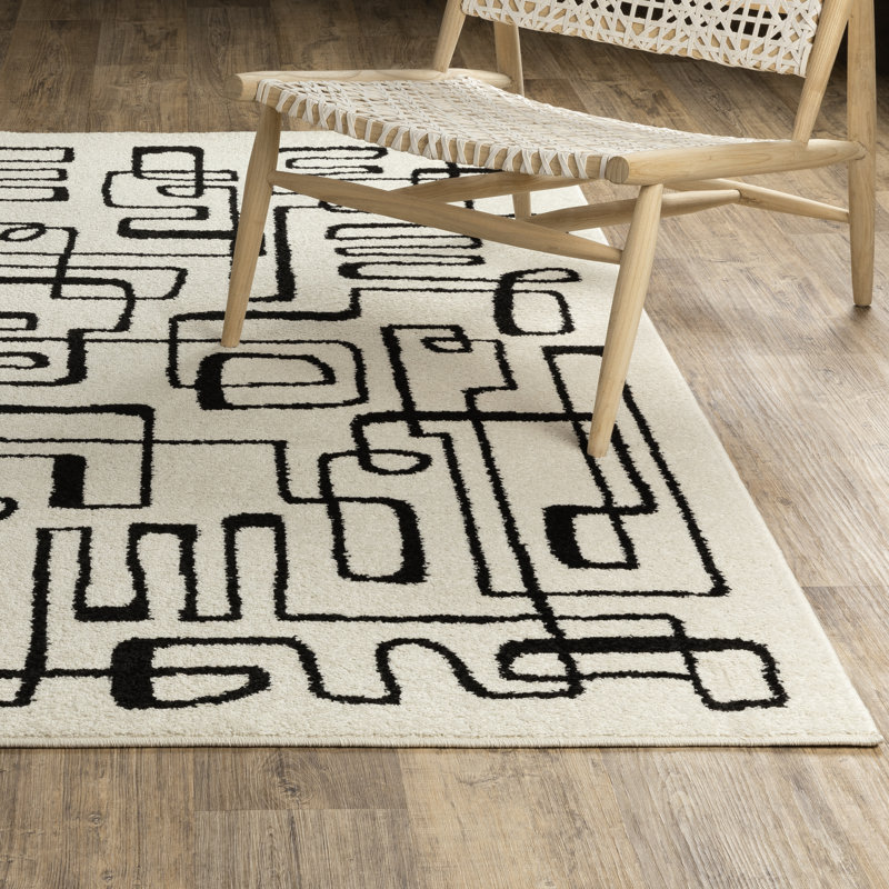 Tapis beige / noir moderne Hennings, Rectangle 7 pi 10 po x 10 pi