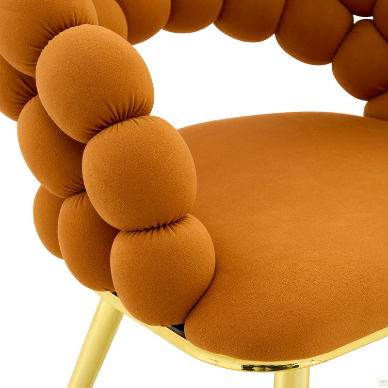 Ensemble de 2 chaises de salle à manger en velours avec chaînes et boules plaquées or, Orange, Doré