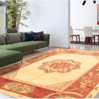 Tapis ivoire/orange en laine noué à la main Southwark