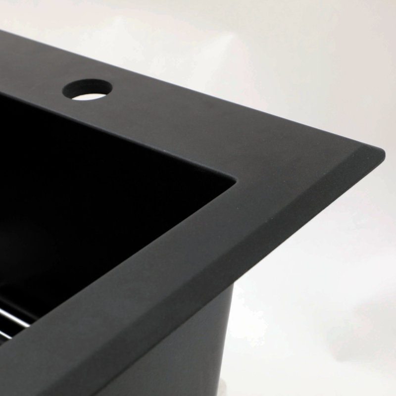 Évier de cuisine en quartz - Évier de cuisine encastré en granite noir 33 x 22 po