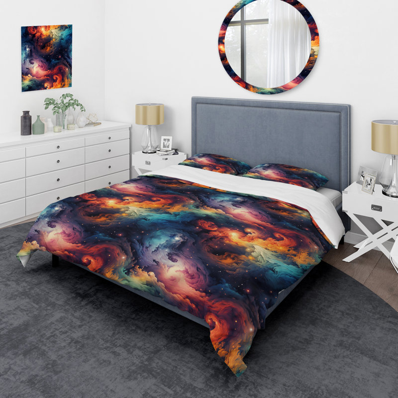 Cosmic Illusion Moody Patterns Abstract Duvet Cover, King Duvet Cover + 2 King Shams