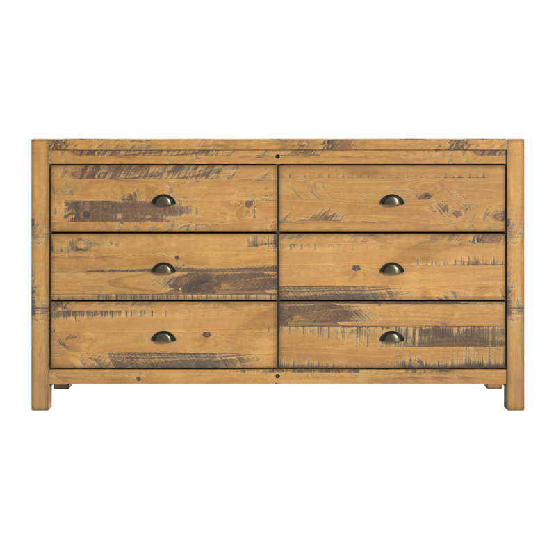 Rustwood Farmhouse  61,5” W 6 Drawer Double Dresser For Bedroom, Chest Solid Wood Rustic Style, Oak Driftwood