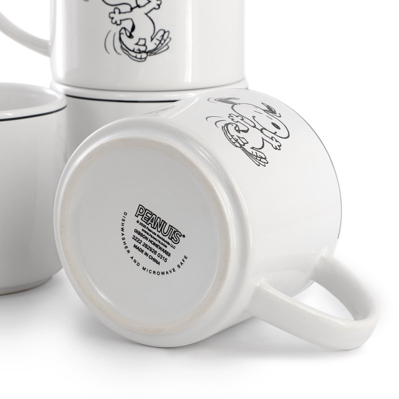 Peanuts Best Day Ever 4 Piece 16 Ounce Stoneware Mug Set in White