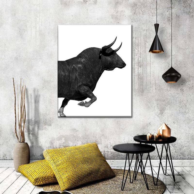 «Charging Black Bull» sur toile, H 10 po x l 8 po x P 1 po