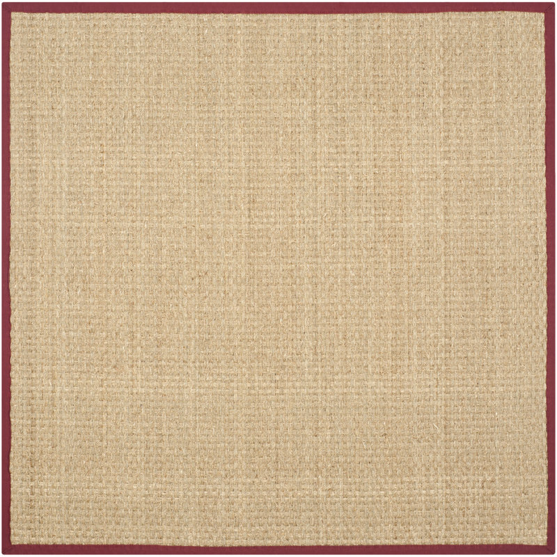 Debroh Natural / Red Fiber Seagrass Solid Color Rug, Square 3'