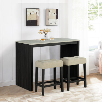 Ensemble de salle à manger 47 pièces en bois massif 47 po avec 2 tabourets rembourrés