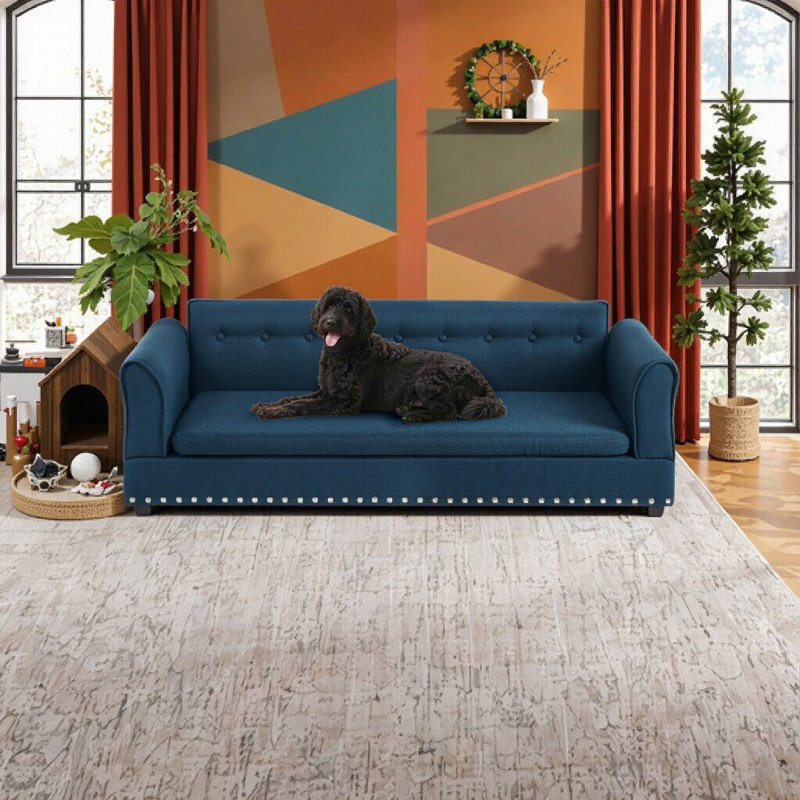 Canapé pour animal de compagnie à profil bas avec accoudoirs ergonomiques Unavela, Bleu très foncé