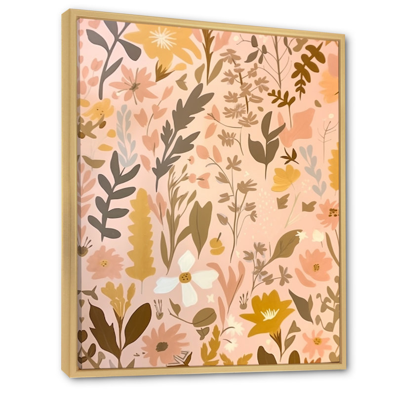 Graphique fleurs sauvages rétro rose pastel, Cadre naturel flottant, H 40 po x l 30 po x P 1,5 po