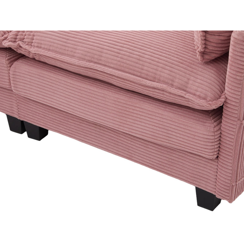 Canapé modulaire à méridienne pièce, Velours côtelé rose