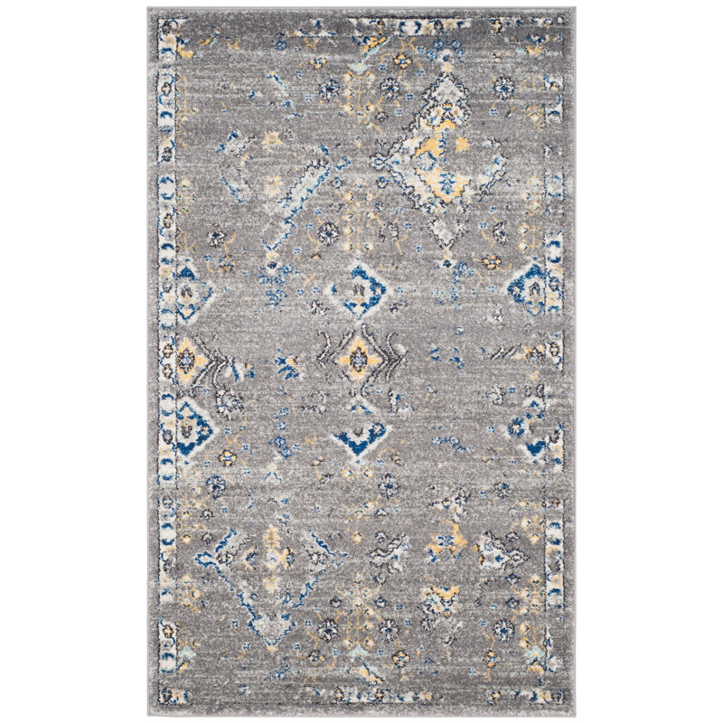 Minonk Oriental Cotton/Jute Dark Grey/Yellow Area Rug, Rectangle 3' x 5'