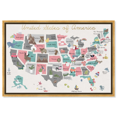 Cartes et drapeaux Aeliana «Fun Pastel Map American Country», reproduction d'art sur toile