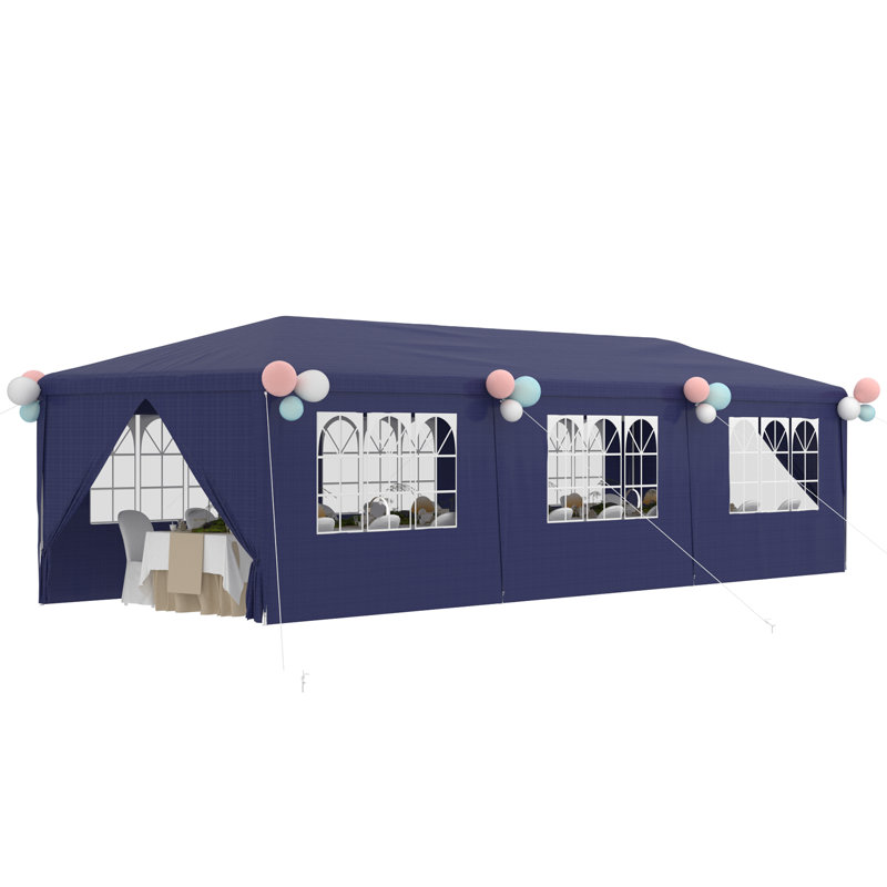 10' X 30' Party Tent, Heavy Duty Waterproof Canopy With 6 Removable Sidewalls And 2 Zippered Doors, Blue, Blue
