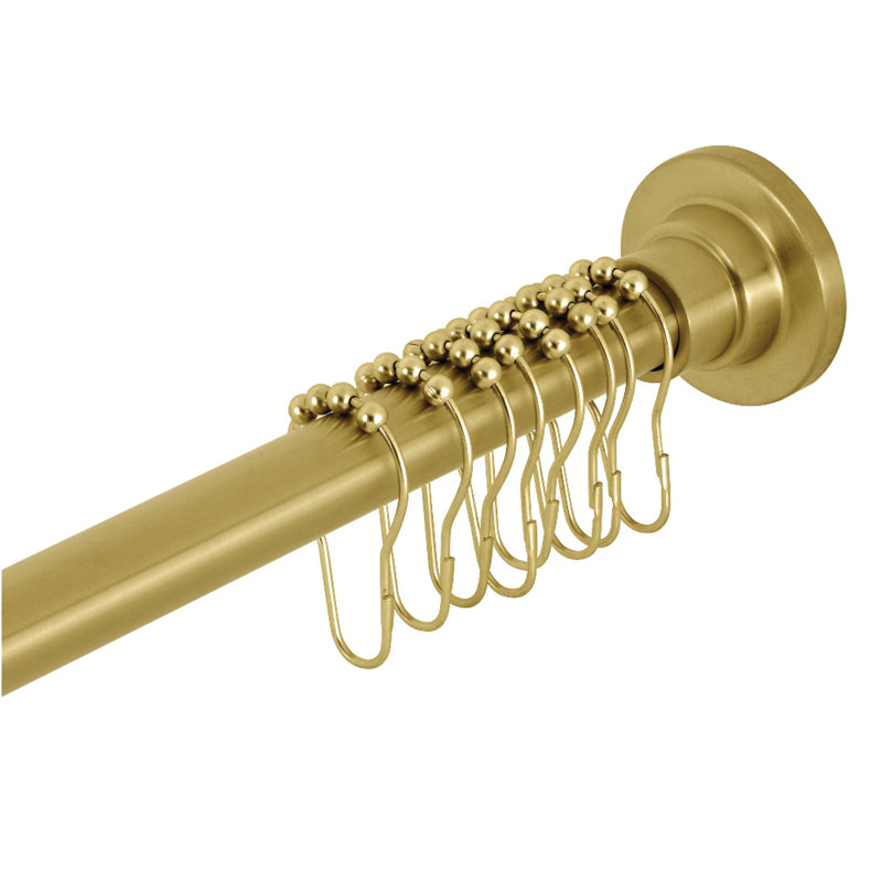 Brushed Brass Adjustable Tension Shower Curtain Rod with Rings