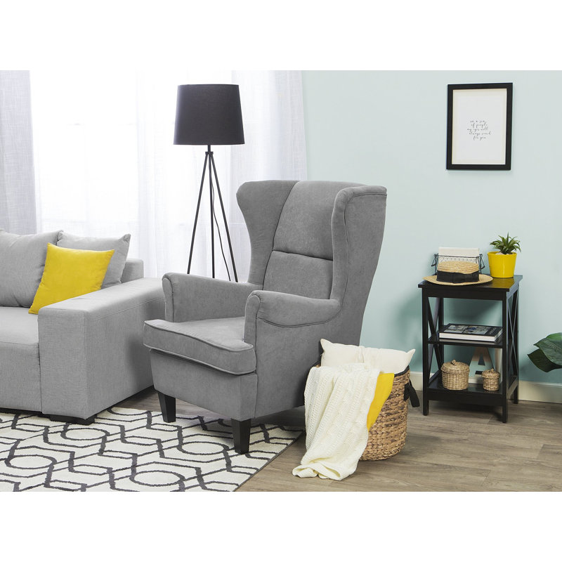 Milne Upholstered Wingback Chair, Grey