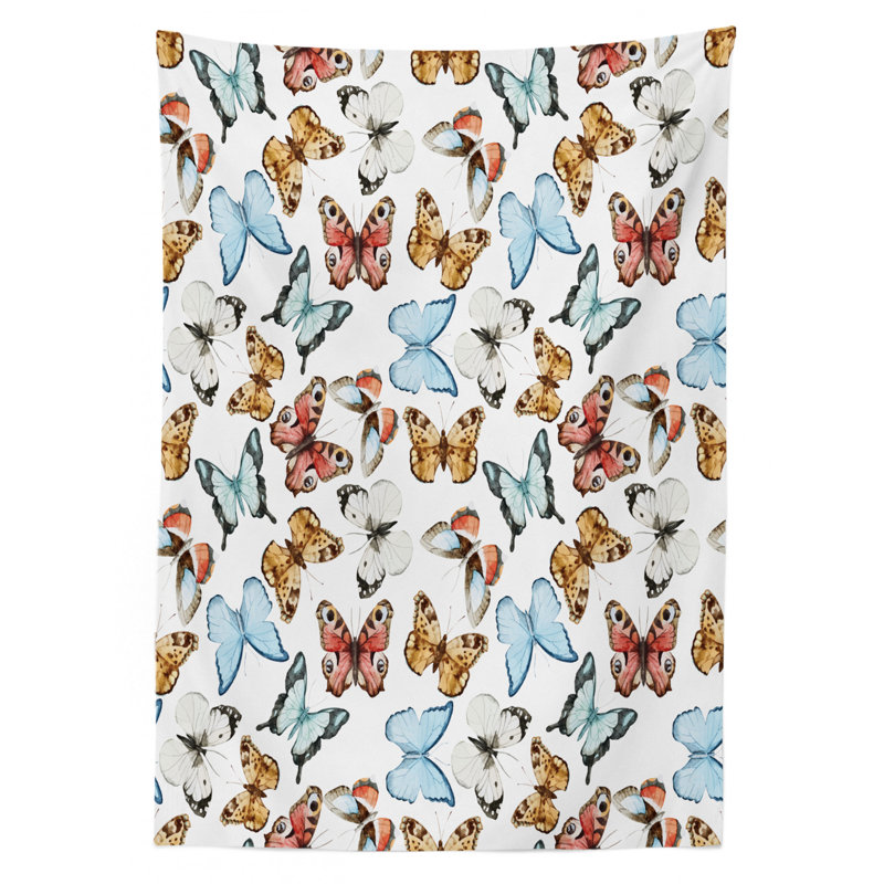 Butterfly Tablecloth, Various Colorful Butterflies Watercolor Style Wild Nature Bohemian Design Print, Rectangular Table Cover For Dining Room Kitchen Decor, 52" X 70", Multicolor