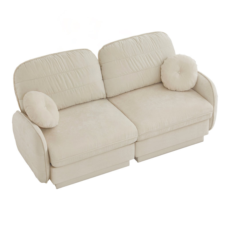 Canapé en chenille avec coussin de dossier matelassé Chenille Cloud, H 37,4 po x l 73,2 po x P 33,4 po, Beige crème