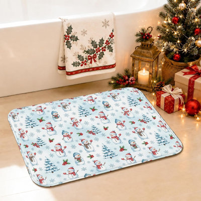Fanciful Snow Man Winter Theme Christmas Bathroom Rugs, 24 x 36 in