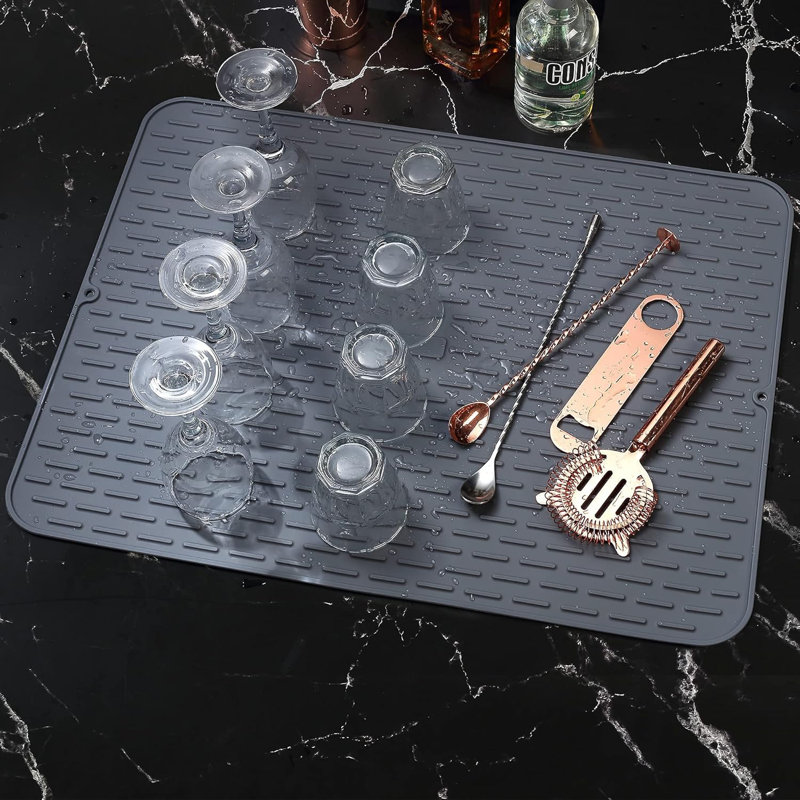 Silicone Dish Drying Mat - Extral Large 20" X 16" - Set Of 2 Flexible Rubber Drying Mat, Heat Resistant Silicone Trivet, Countertop Mat, Dish Draining Mat, Sink Mat