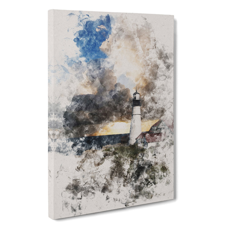View Of A Lighthouse Vol.4 Watercolour - Wrapped Canvas Print, 60cm H x 40cm W x 3cm D