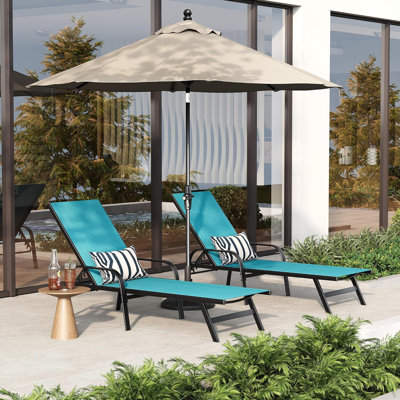 Set of 2 Outdoor Lounge Chairs with 5-Position Adjustable Backrest, PVC-coated polyester Fabric, Metal Frame for Patio, Garden, Poolside, Balcony