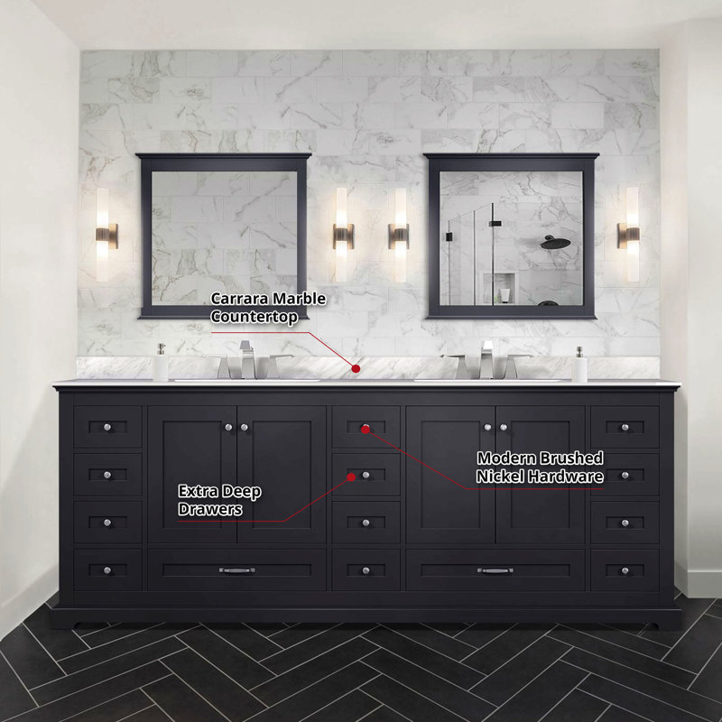 Meuble-lavabo double 84 po X P 22 po D, avec plateau en marbre de Carrare pour la maison, Brun