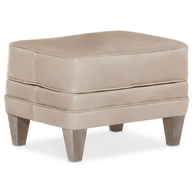 Willow Upholstered Ottoman, Stone, Rio Mineral Genuine Leather