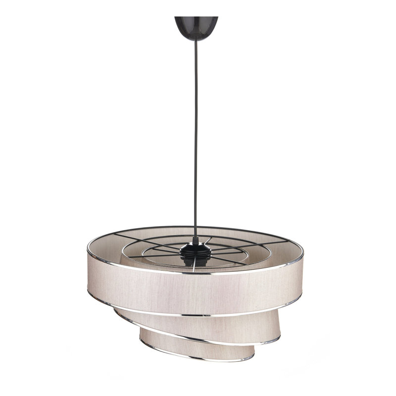 Lustre réglable élégant, capuchon en tissu crème et gris, 15,7 po de diamètre x 8,3 po de hauteur | Douille E27 de 40 W maximum, réglable en hauteur de 16,3 po à 25,4 po | Luminaire moderne pour salle à manger et espaces de vie, classé IP20