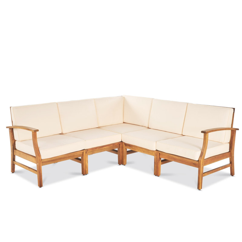 Bevelyn Acacia 5 - Person Patio Conversation Set with Cushions, Cream