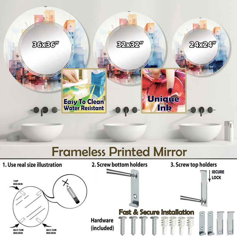 Wasat - Miroir mural rond moderne, 24 po x 24 po