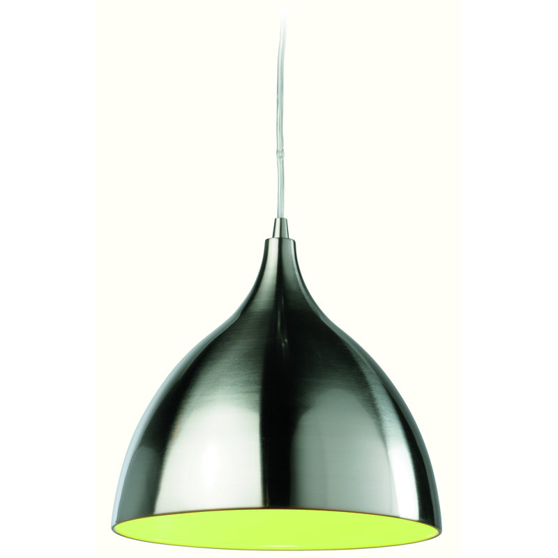 1 - Light Brushed Nickel Dome Pendant, Green, E27