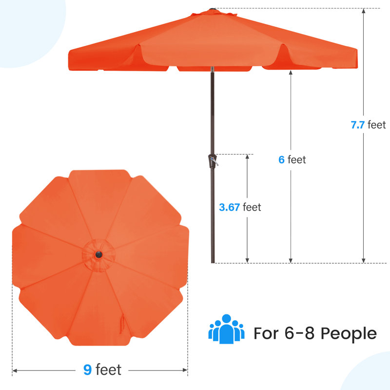 Parasol de marché pour patio extérieur, Orange, H 97,6 po x l 108 po x P 108 po