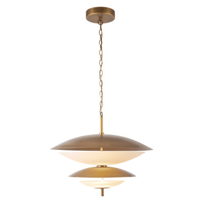 Lustre Prescott 24 po en laiton vintage à intensité variable avec DEL et verre opale mat.