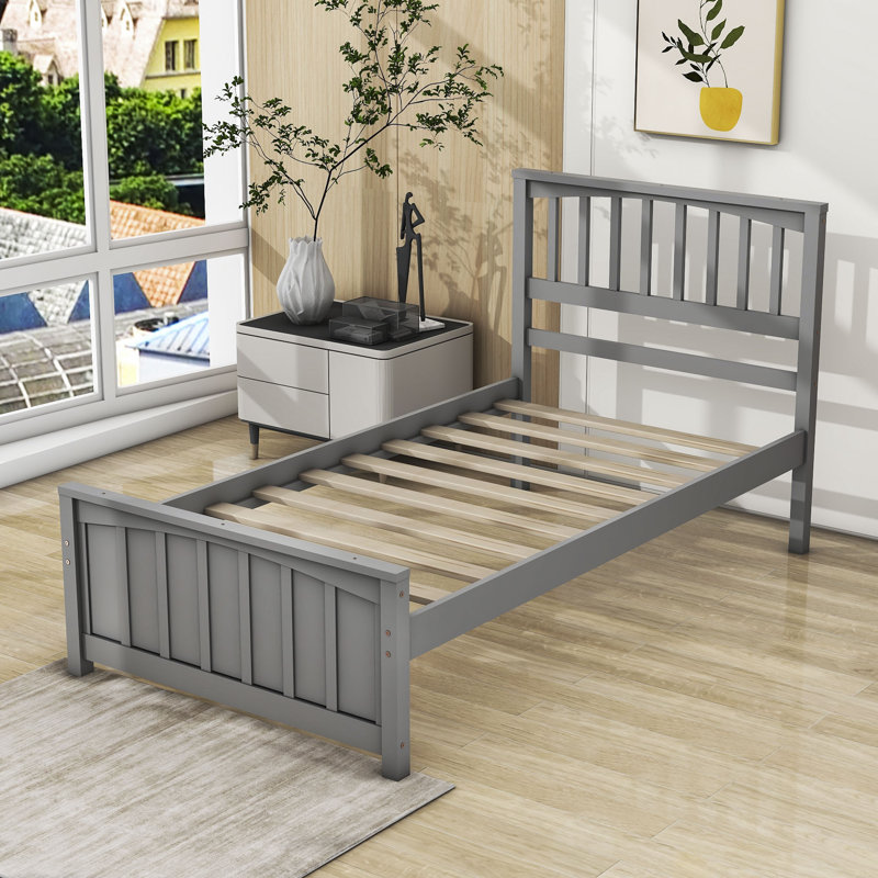 Lit plateforme simple en bois, Gris
