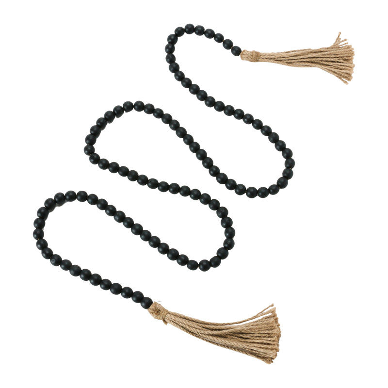 Paulownia Wood Bead Garland with Jute Tassels