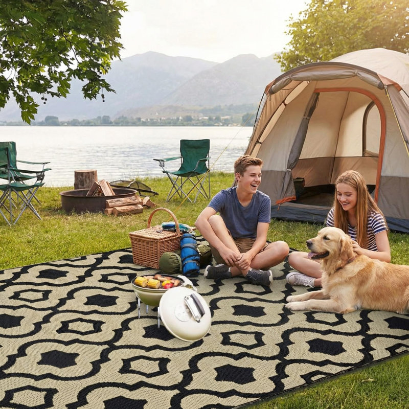 Waterproof Reversible Outdoor Rug – Durable Plastic Straw Carpet for Patio, Deck, RV, Camping, Balcony, Backyard – Lightweight Boho Area Mat – Black Coffee, 9x12ft (270x360cm)