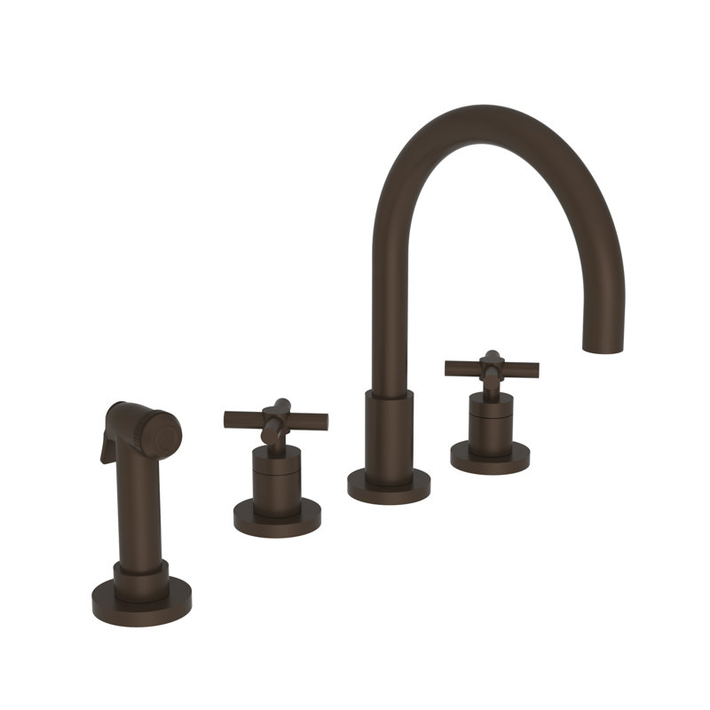 East Linear Double Handle Kitchen Faucet with Side Spray, Polished Chrome, Cross