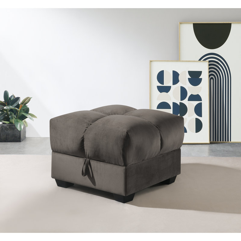 Tusarora 70 cm W Velvet Square Ottoman with Storage, Mink Grey