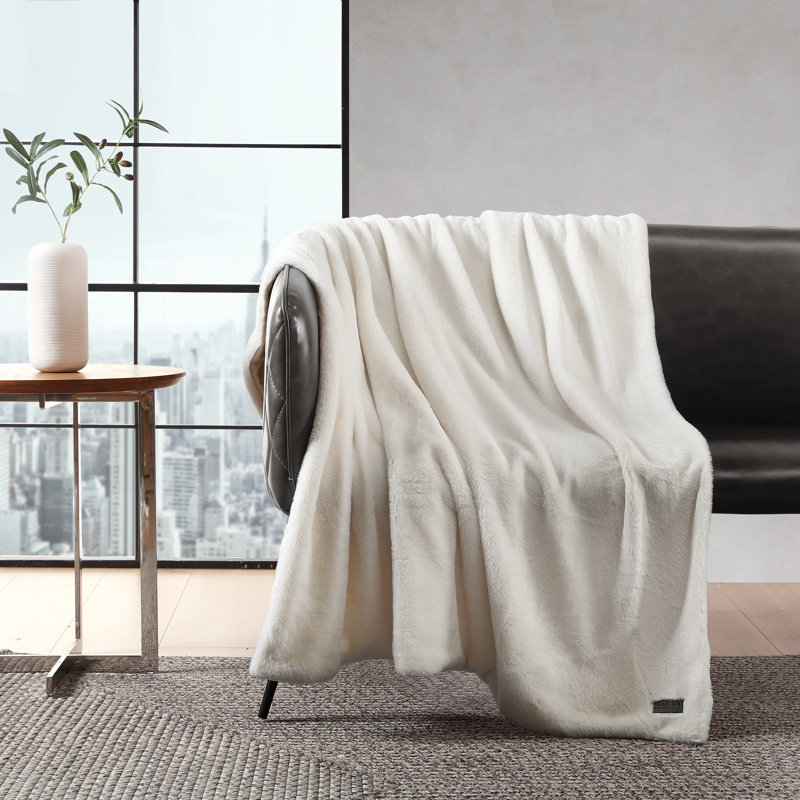 Kenneth Cole Faux Fur Solid Throw Blankets, White