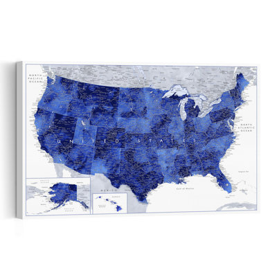 Detailed Usa Map Contemporary Wall Art Print 1 Piece Wrapped Canvas Wall Art