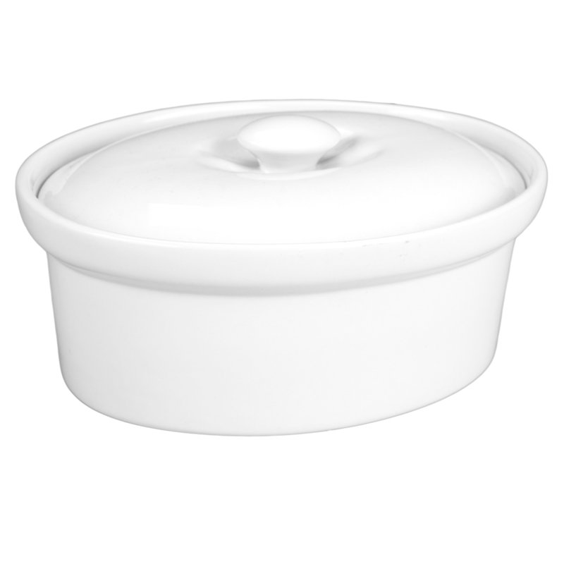 White Glazed Porcelain Oval Casserole Dish with Lid, 1.5 Quarts