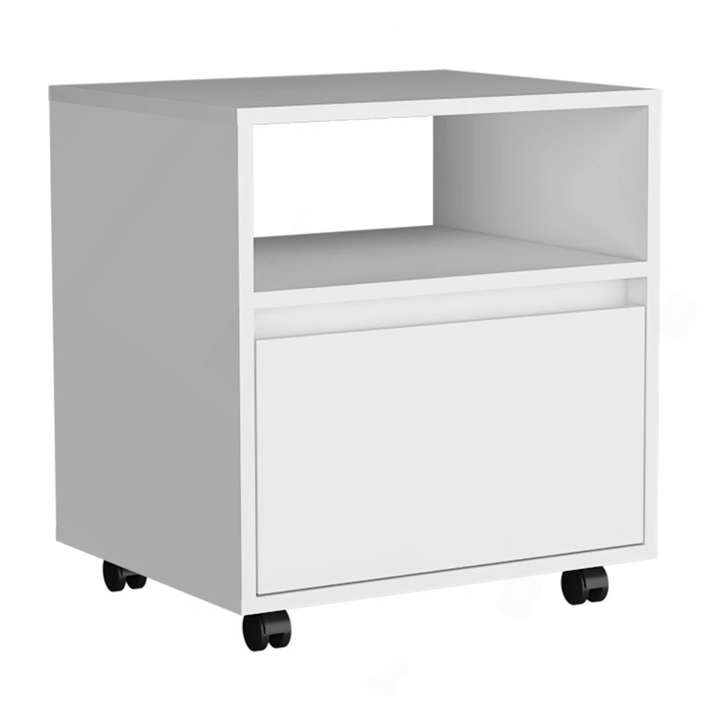 Nightstand 20"H, With One Open Shelf, 1 Drawer And Casters, White, White