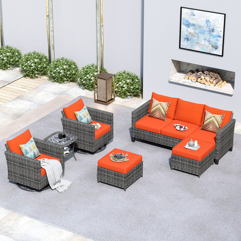 Ben 5 - Person Patio Conversation Set with Cushions, Red Orange, No