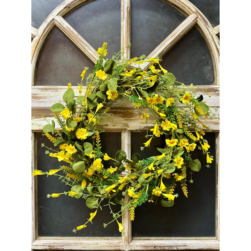 Wreath 20 Inch Artificial Wild Mountain Daisy, Yellow