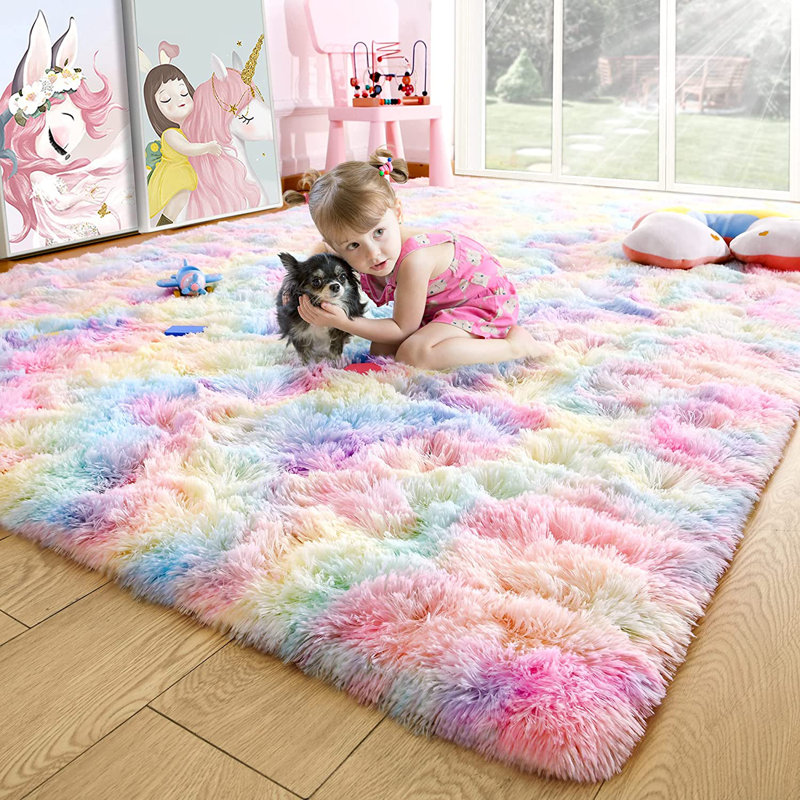 5x8 Multicolor Synthetic Shag Rainbow Area Rug