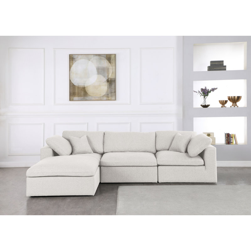 Burrows Upholstered L-Shaped Sectional Reversible, Cream Linen Textured Fabric