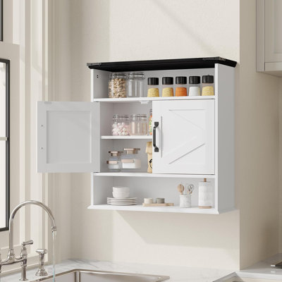 Wall Mounted Medicine Cabinet with Adjustable Shelves, Double Barn Doors & Removable Drawer - Rustic Bathroom over Toilet Storage Cabinet for Bathroom, Kitchen, Hallway