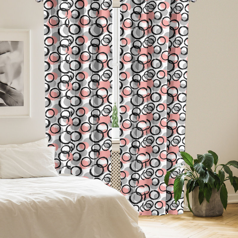 East Urban Home Geometric 4-Panel Curtains, Brushstroke Circle Art Blush Grey, 28" W x 95" L