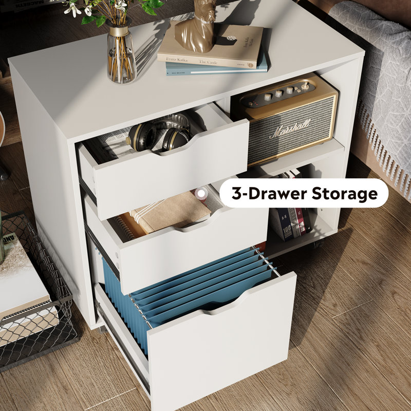 Clutier 31.5" 3-Drawer Lateral Filing Cabinet with Shelves, File Cabinet, Home Office Filing Cabinets, White
