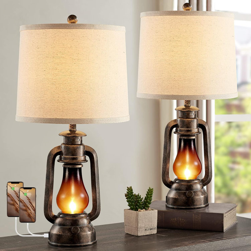 Arshawn Metal USB Table Lamp, 25" H x 12.5" W x 12.5" D, Bronze